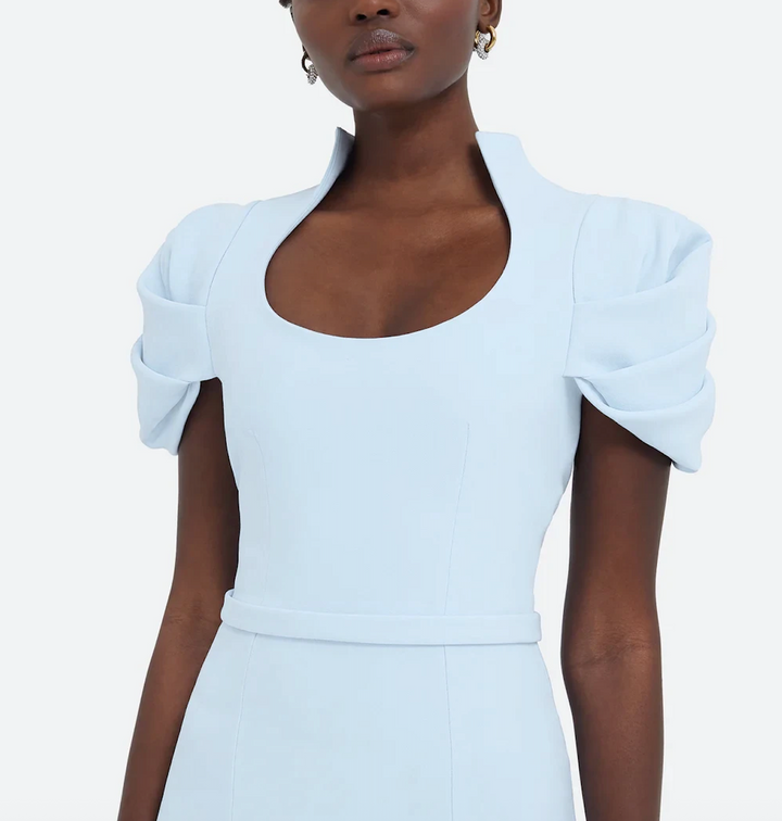 mermaid gown with ruched puff sleeves – AZURELLE