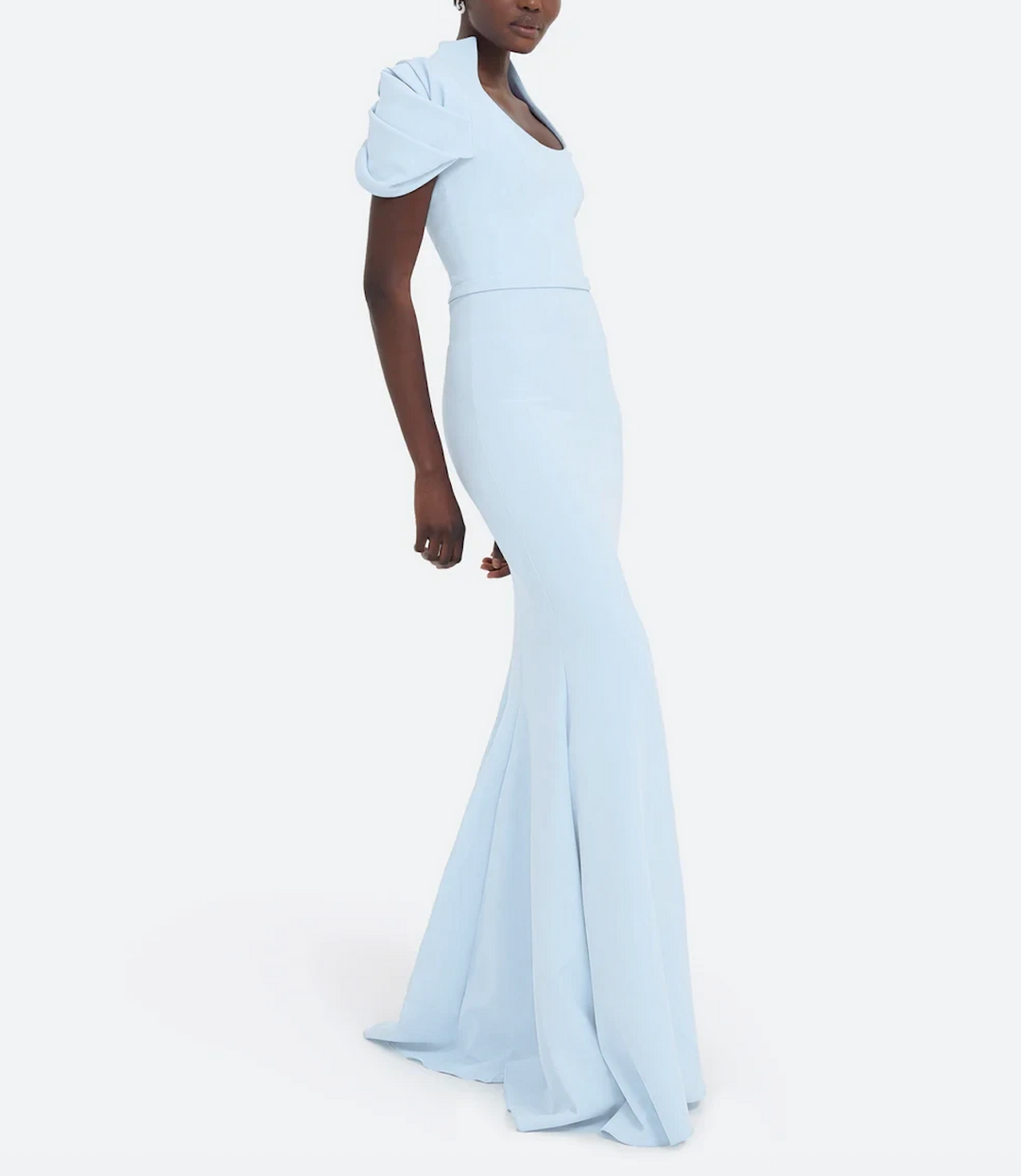 mermaid gown with ruched puff sleeves – AZURELLE