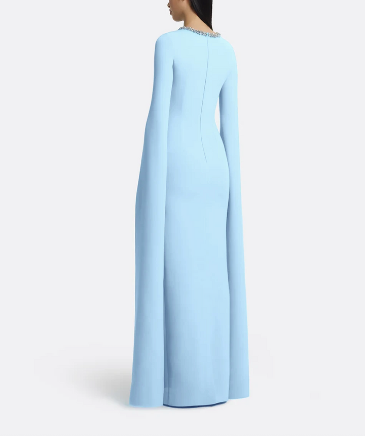cape-sleeve gown with crystal neckline – CELESTE