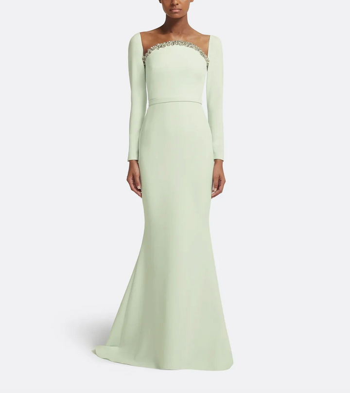 long-sleeve mermaid gown with embellished neckline – SERII