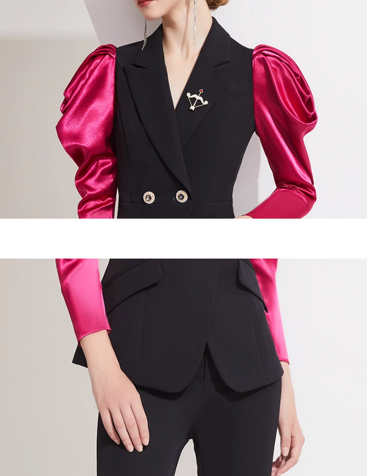 tailored flare suit with satin puff sleeves – VALENCIA