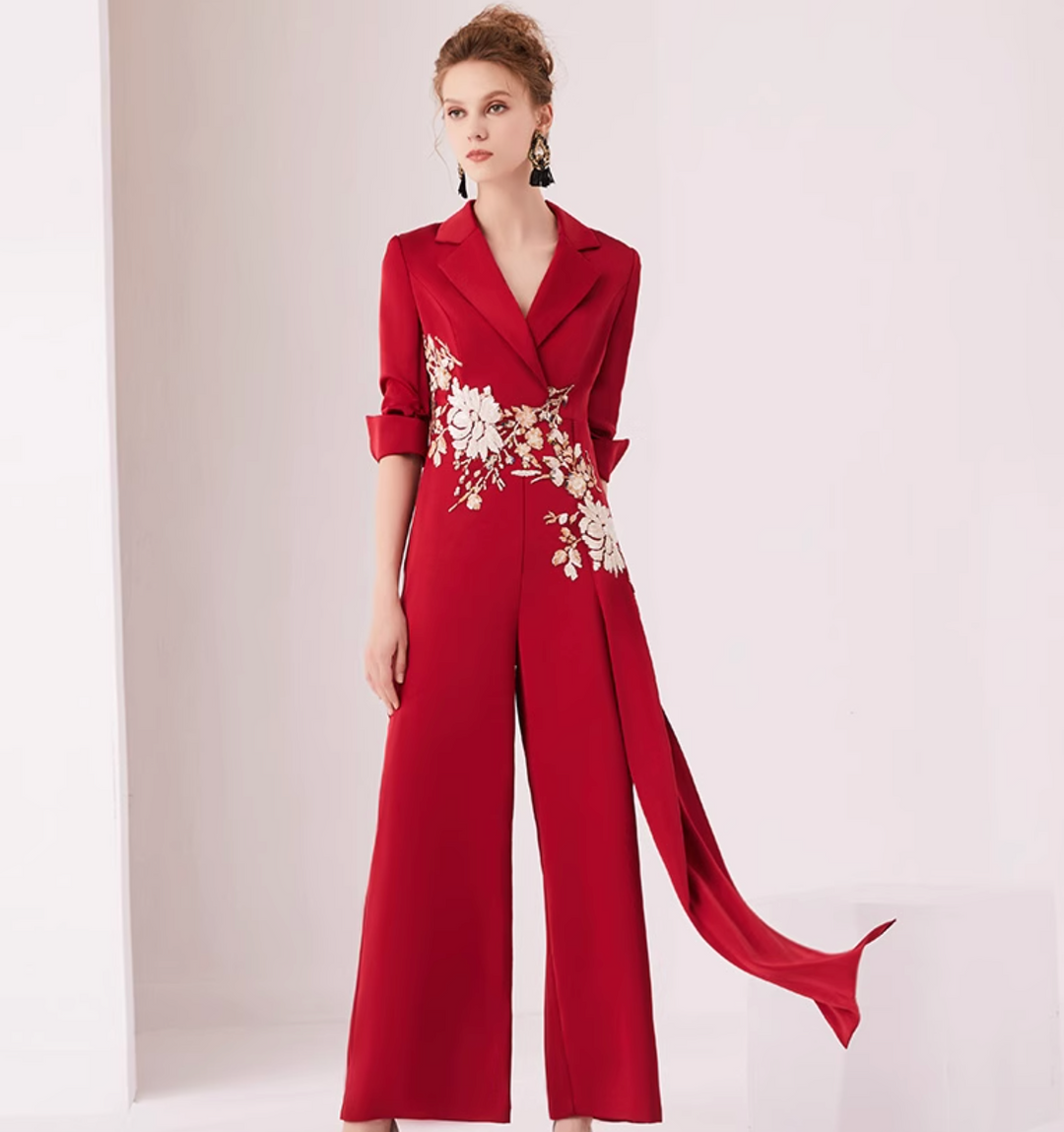 maßgeschneiderter Schlaganzug mit Satin-Puffärmeln – VALENCIA 