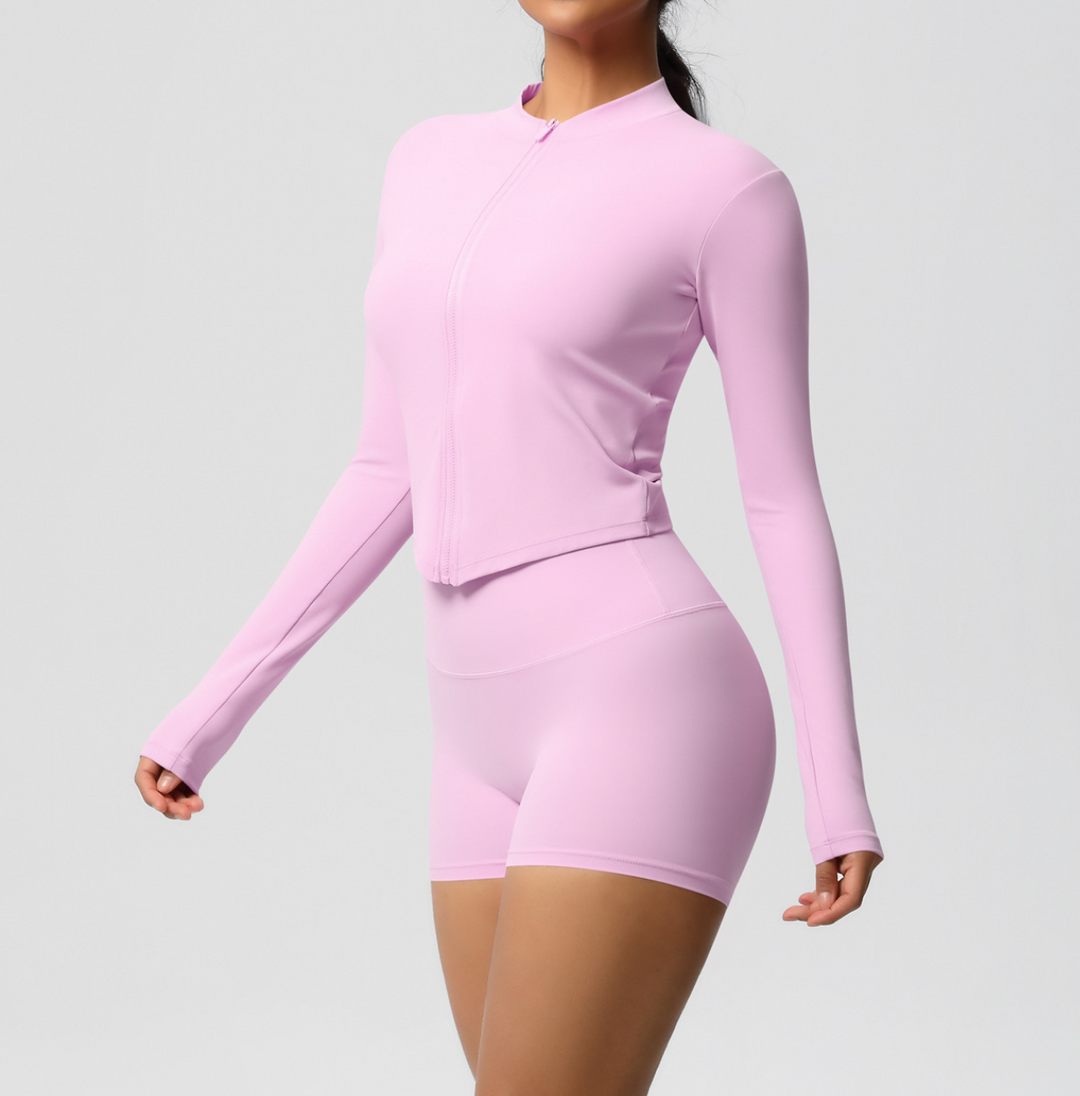 zip-front long-sleeve jacket & shorts set – LILAH