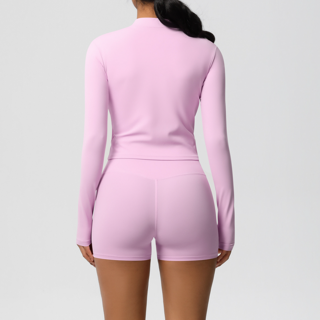 zip-front long-sleeve jacket & shorts set – LILAH