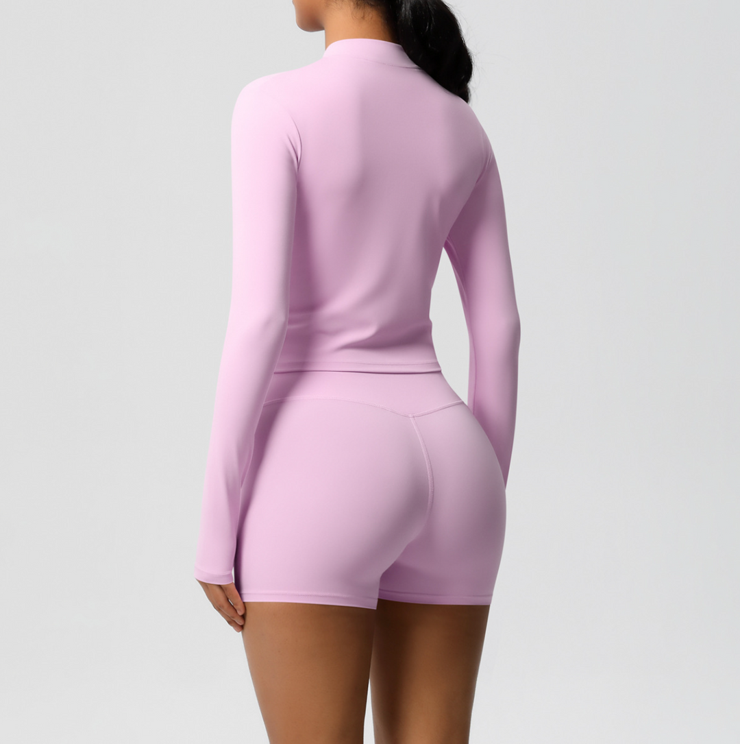 zip-front long-sleeve jacket & shorts set – LILAH