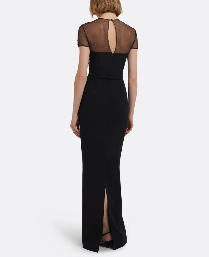 embroidered illusion gown with beaded floral motifs – SELENE