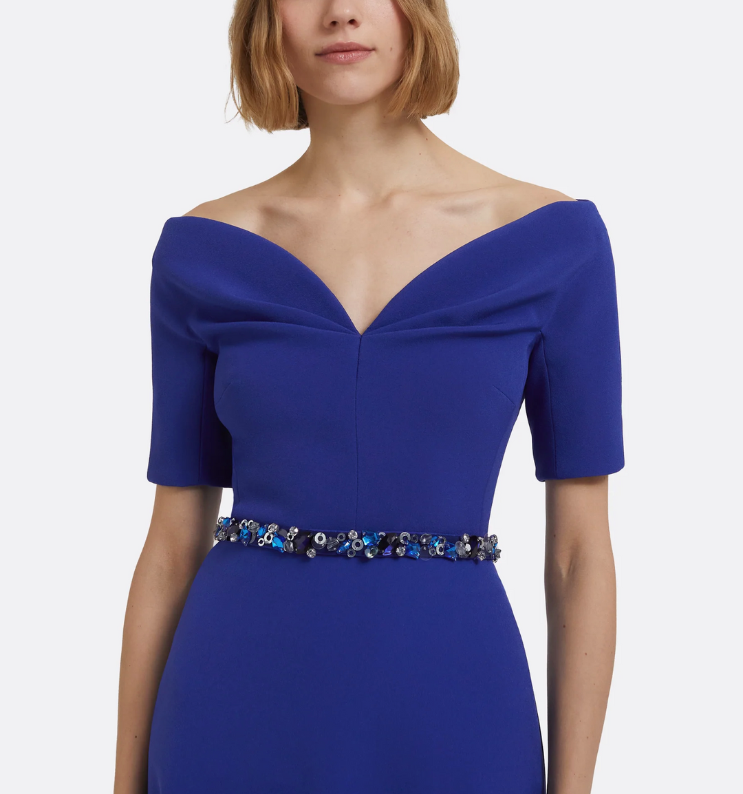 off-shoulder A-line gown with jeweled waist – AZIRA