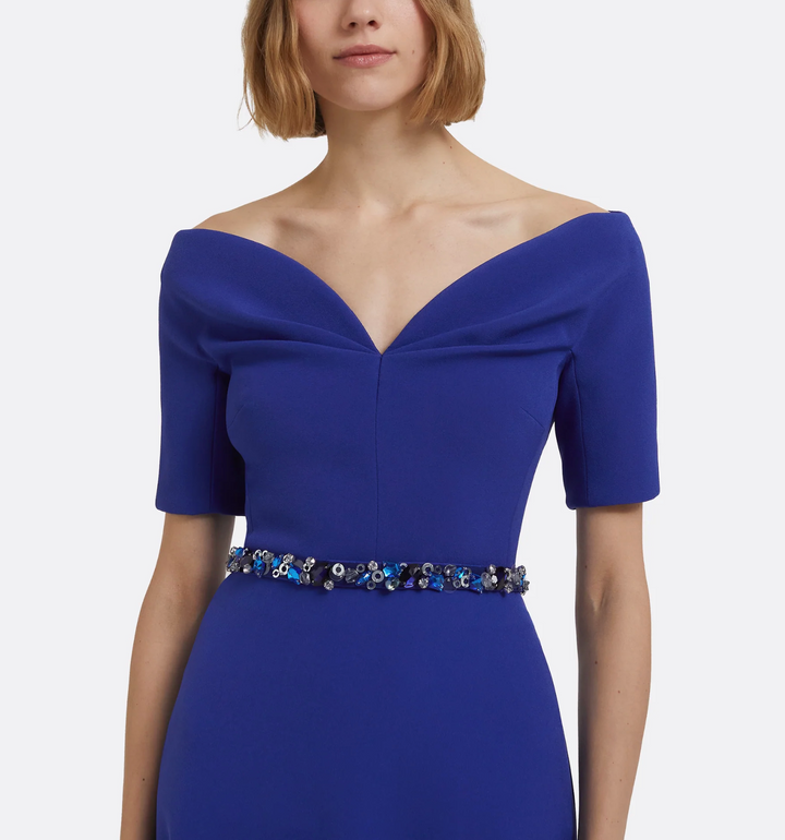 off-shoulder A-line gown with jeweled waist – AZIRA