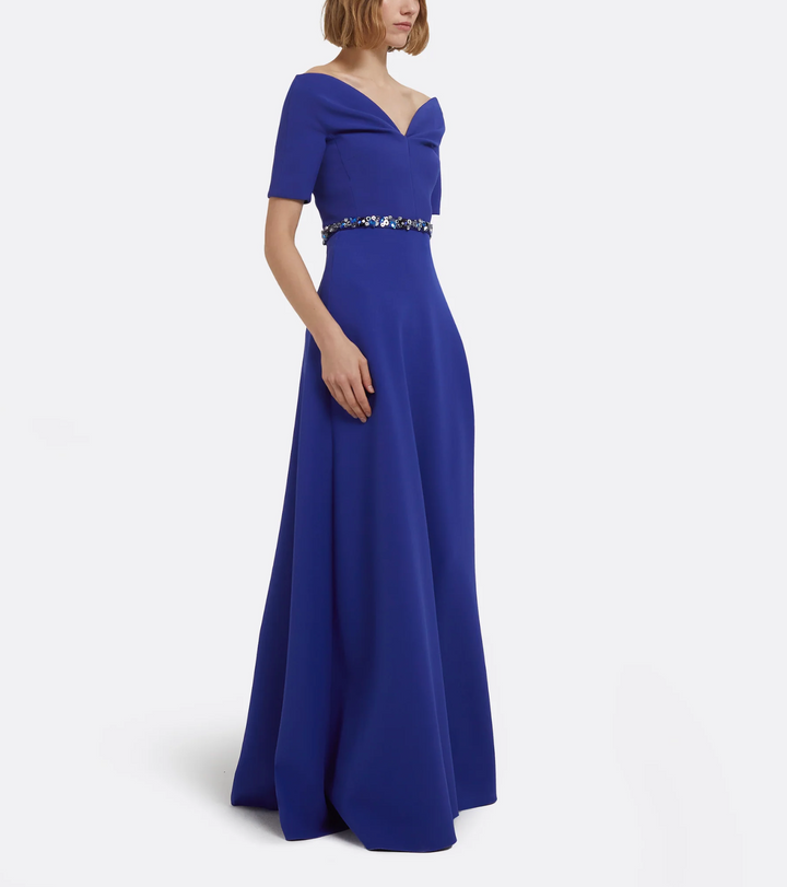 off-shoulder A-line gown with jeweled waist – AZIRA