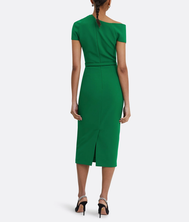 off-shoulder pencil dress with pleated bodice – ZEYILA