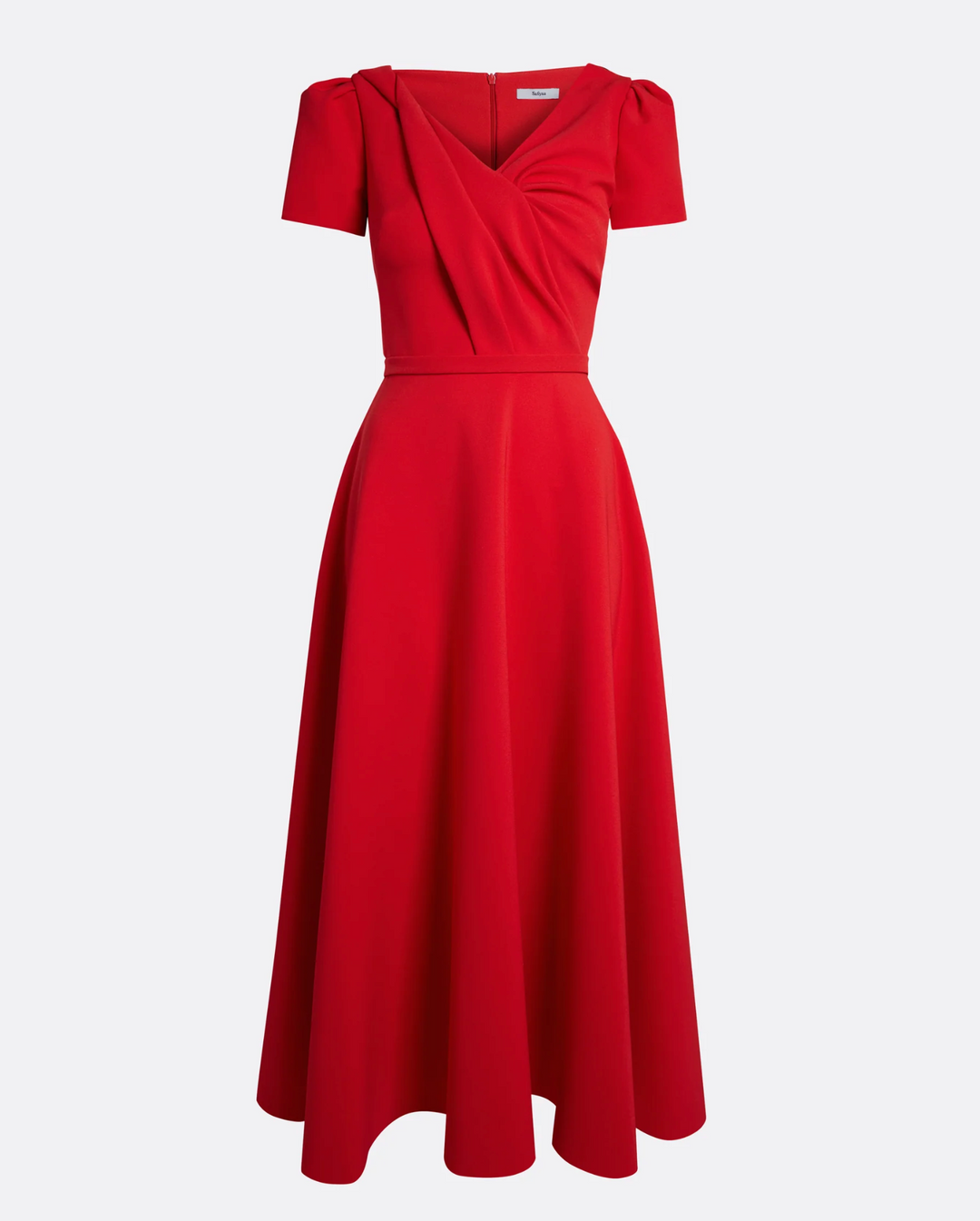 فستان ميدي بأكمام قصيرة وصدرية منسدلة – رويا