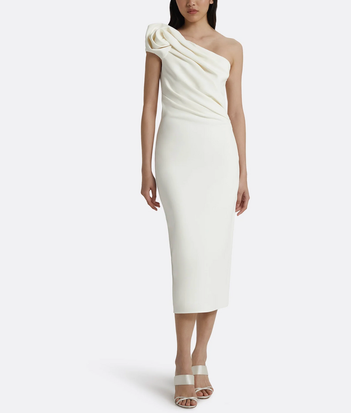 one-shoulder midi dress with draped detail – SIYAN