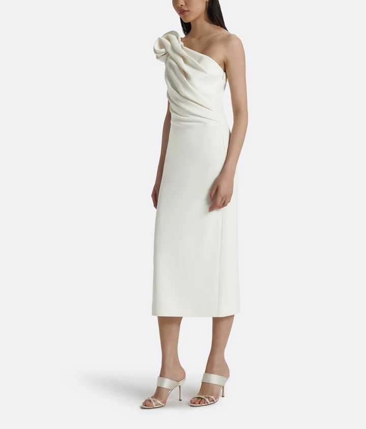 one-shoulder midi dress with draped detail – SIYAN