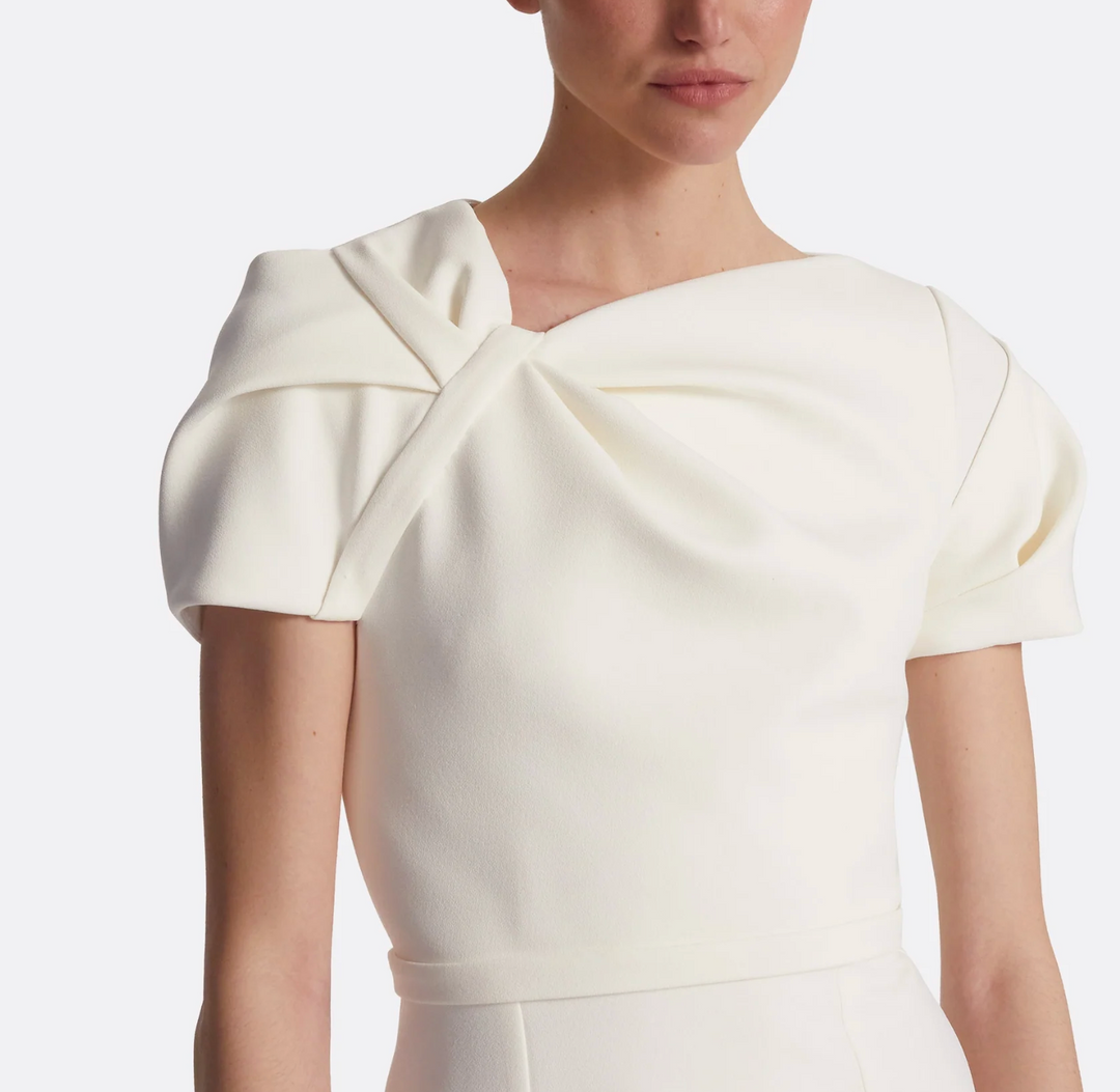 short-sleeve pencil dress with twisted neckline – SORIEL