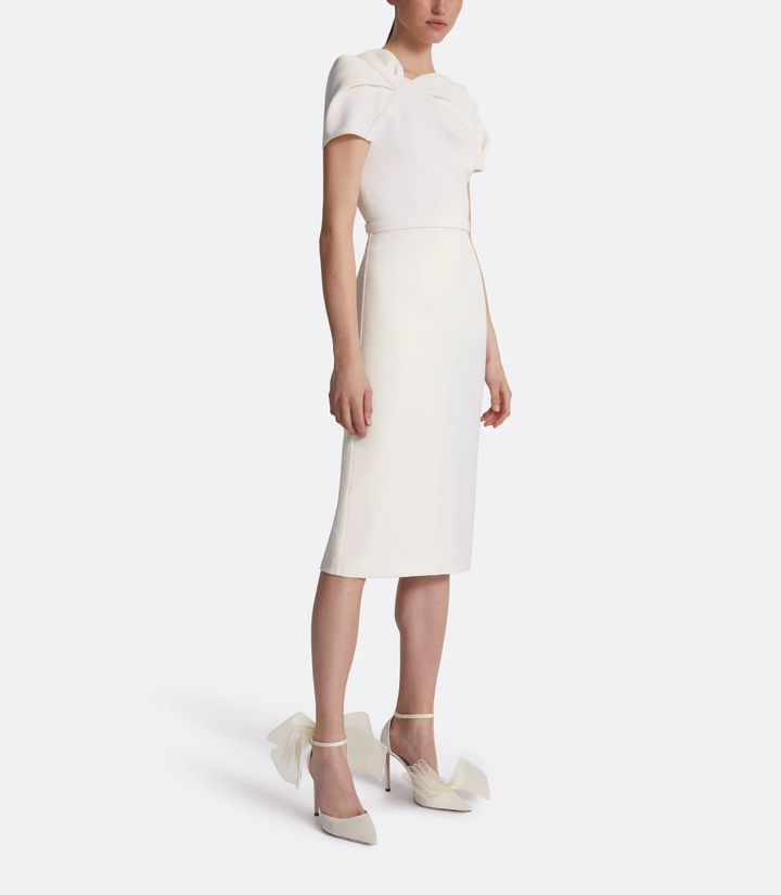 short-sleeve pencil dress with twisted neckline – SORIEL