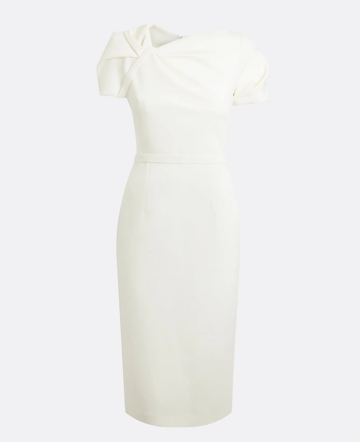 short-sleeve pencil dress with twisted neckline – SORIEL