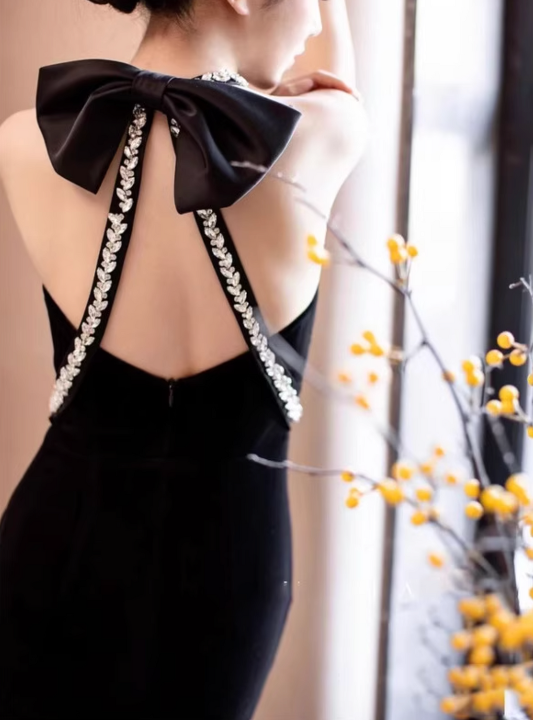 velvet halter gown with crystal trim – SILVIN