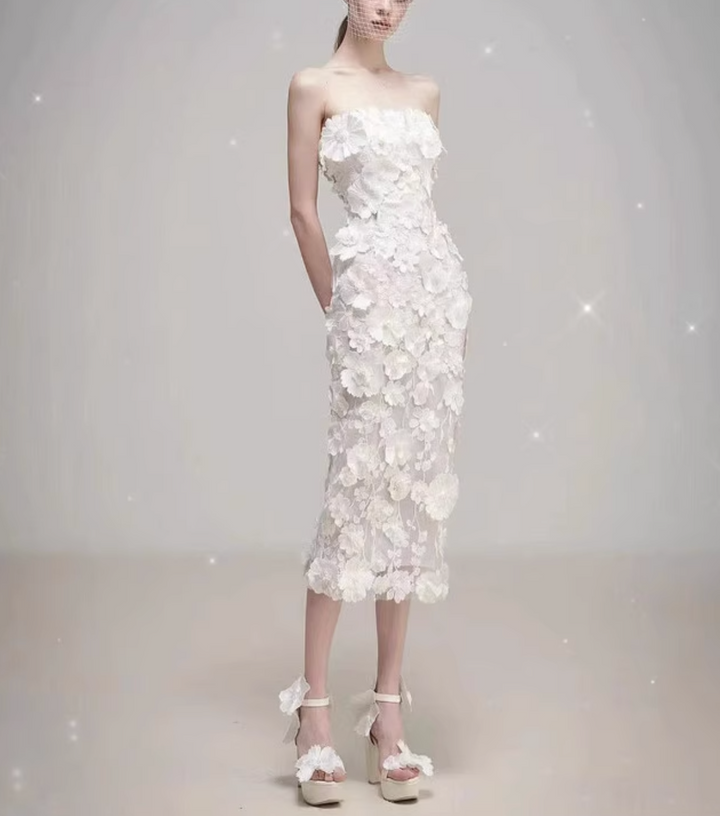 floral appliqué gown with sheer train – DARIEN