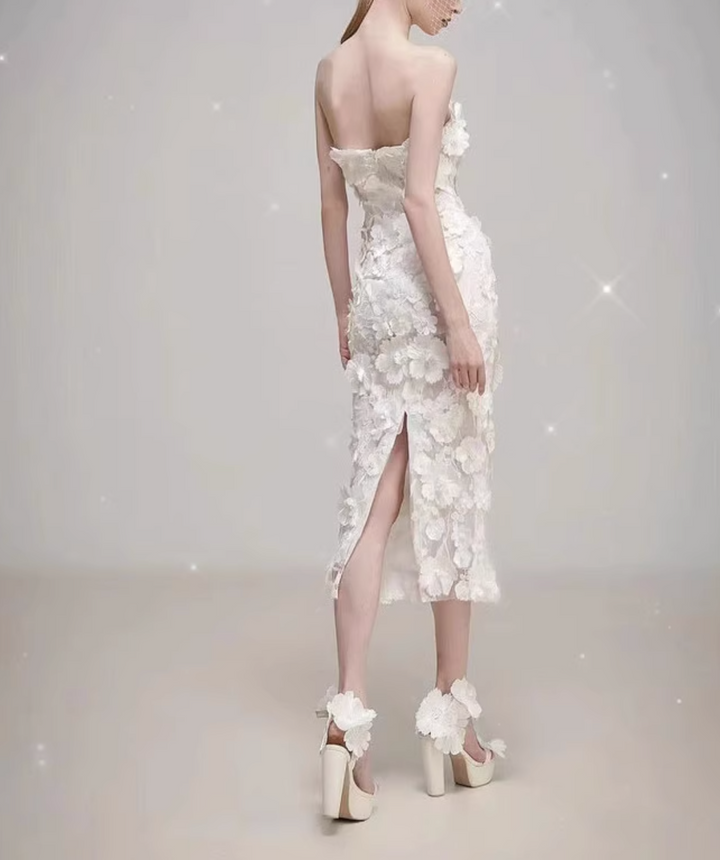 floral appliqué gown with sheer train – DARIEN