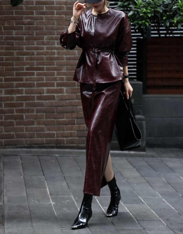 leather peplum set with fitted maxi skirt – VELVORA