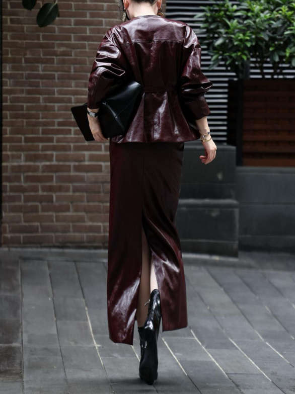 leather peplum set with fitted maxi skirt – VELVORA