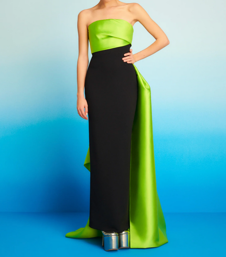 strapless color-block gown with sculpted side drape – LUMINO