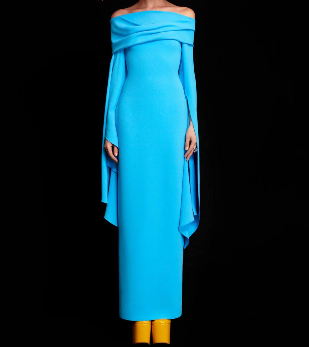 draped off-shoulder column gown with cascading sleeves – AZURE