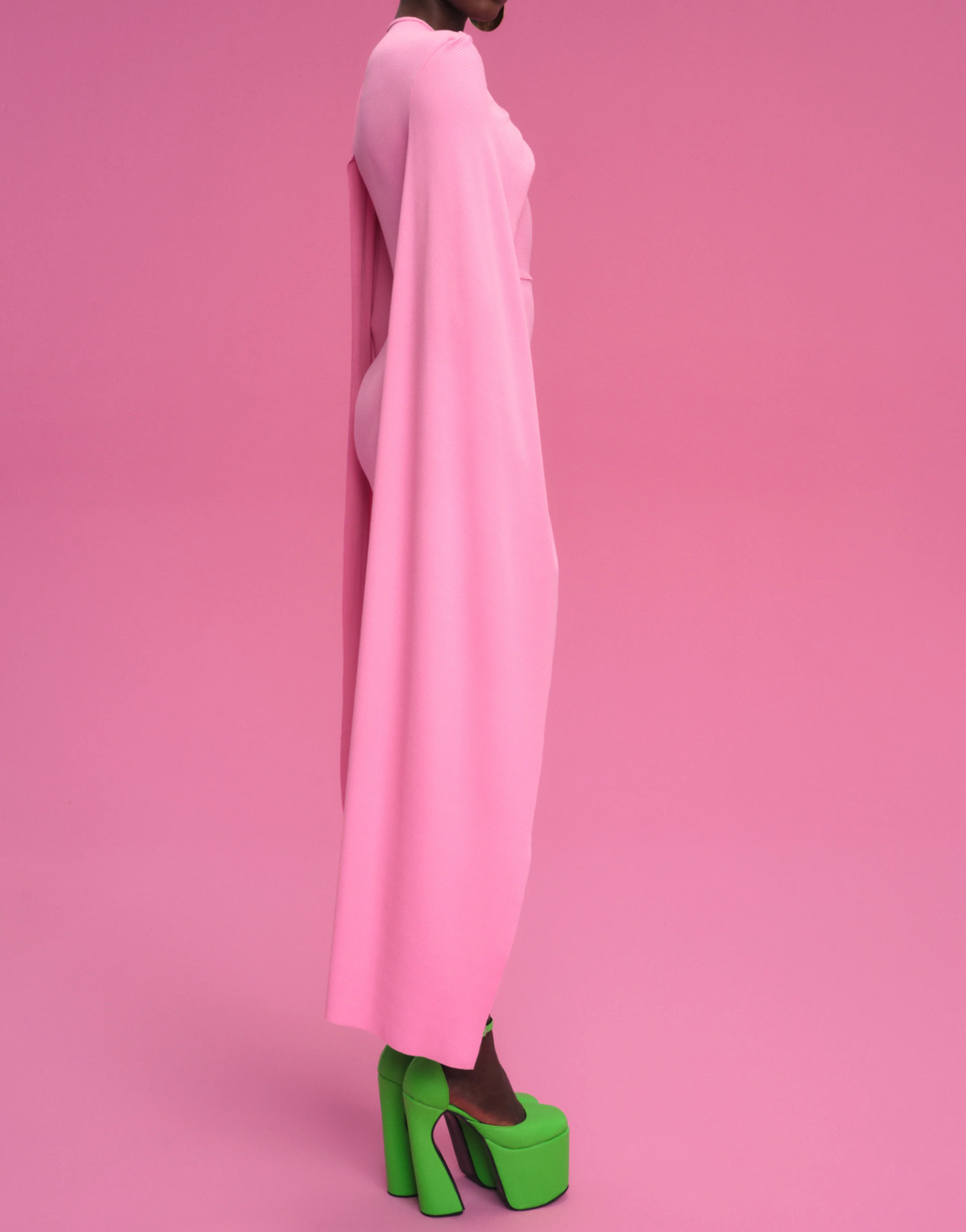draped asymmetric cape-sleeve midi gown – BLOSSOM
