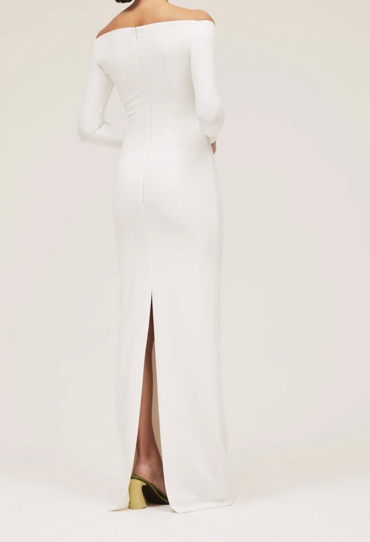 one-shoulder column gown with fitted long sleeve – IVORYA