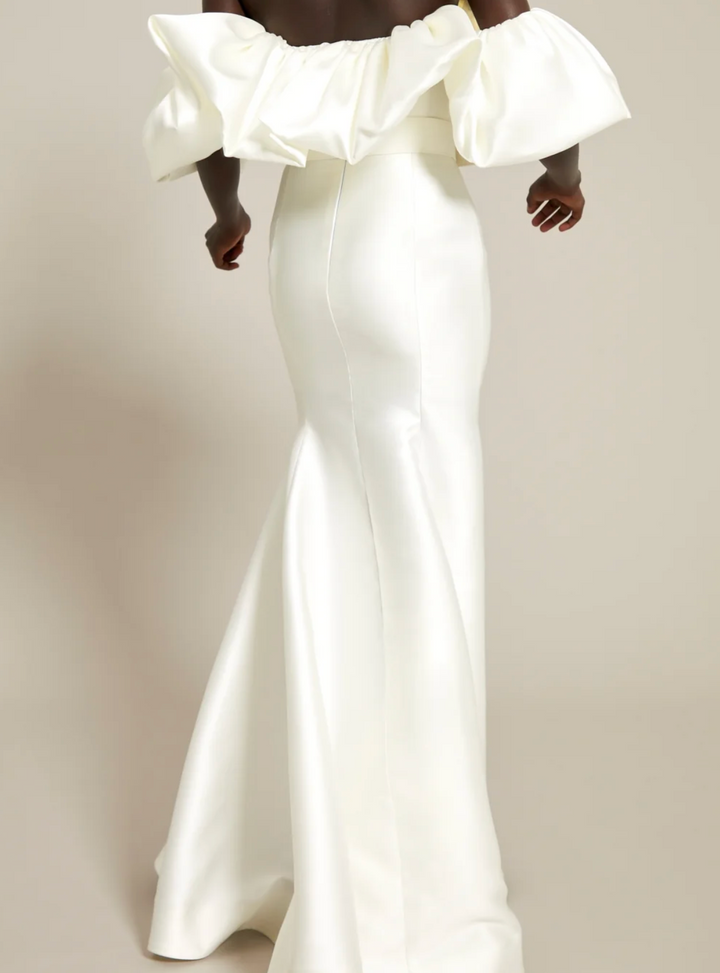 off-shoulder mermaid gown with sculpted ruffle bodice – NOIR