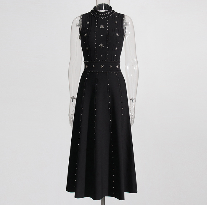 sleeveless embellished midi dress with high neckline – NOIRÉ