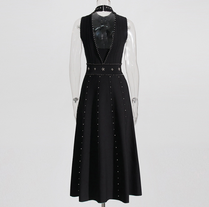 sleeveless embellished midi dress with high neckline – NOIRÉ