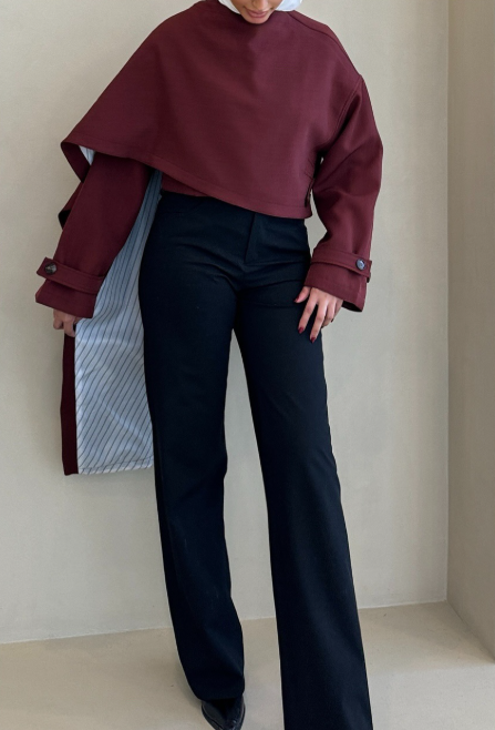 asymmetric layered tailored set with cape-style overlay – TAUPE