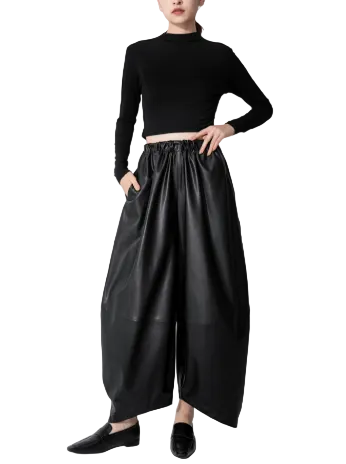 faux leather balloon midi skirt with elastic waist – AMR