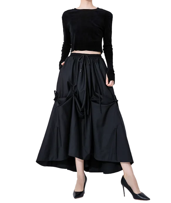 drawstring waist flowy maxi skirt – WAVE