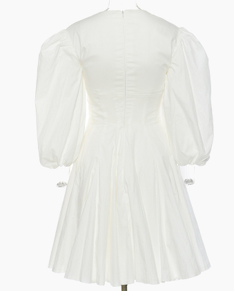 Puff-sleeve mini dress with twisted front cut-out – IVORYA