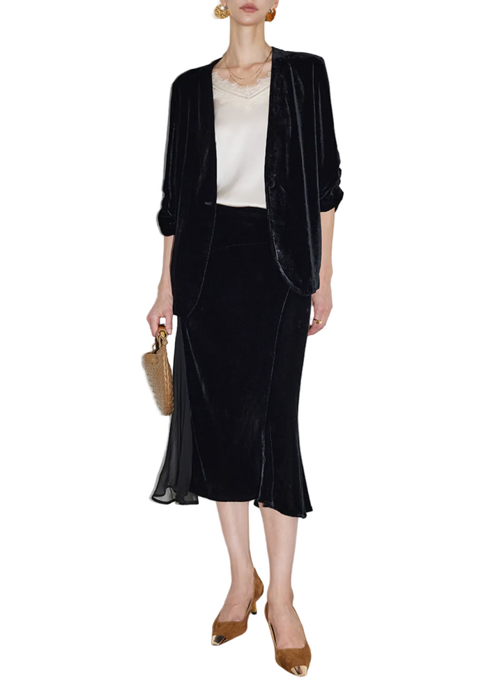velvet open-front blazer with relaxed tailoring – RANA