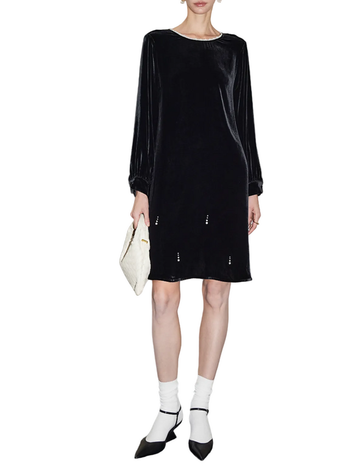 Velvet Long-Sleeve Mini Dress with Crystal Accents – SAFE