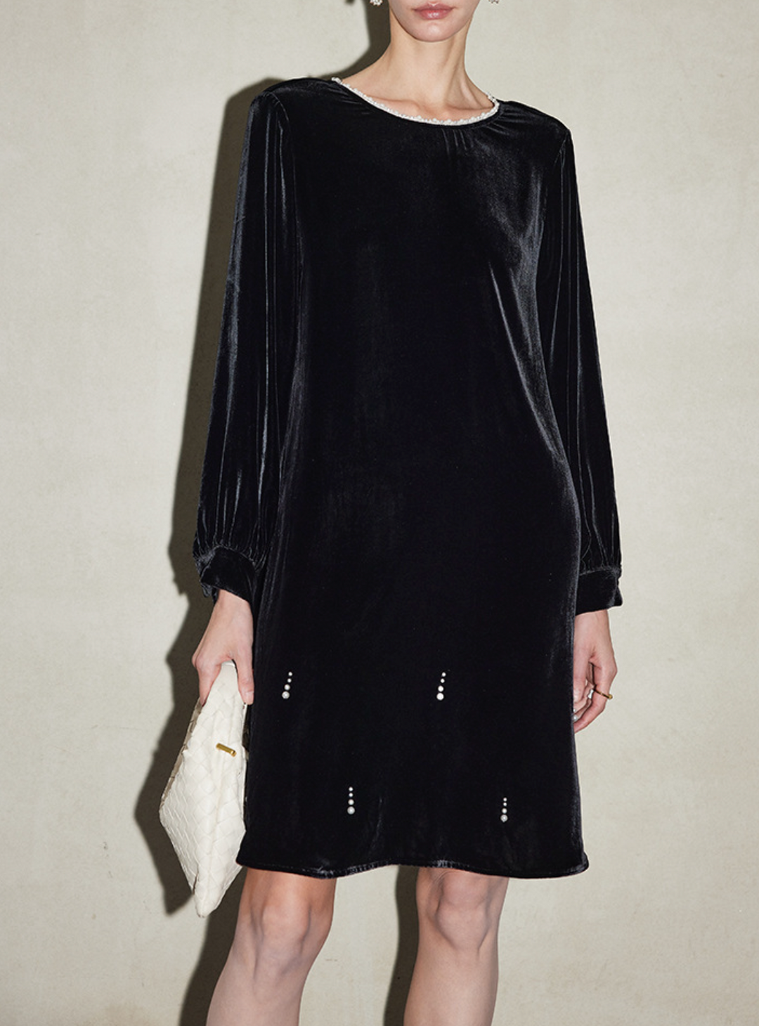 Velvet Long-Sleeve Mini Dress with Crystal Accents – SAFE