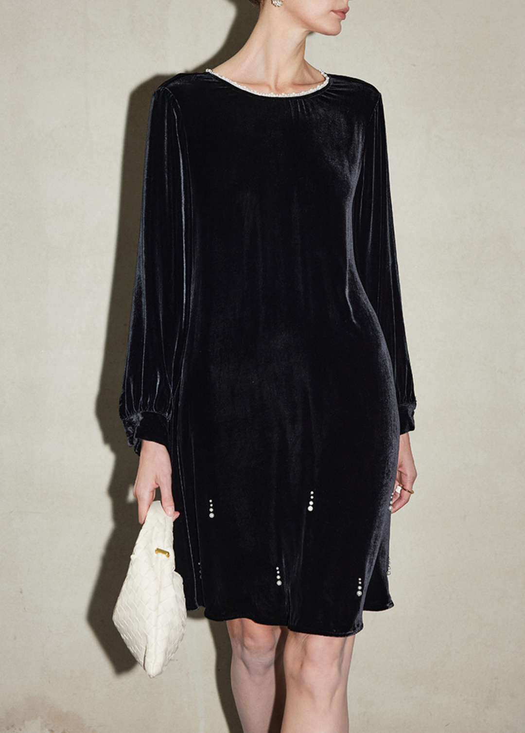 Velvet Long-Sleeve Mini Dress with Crystal Accents – SAFE