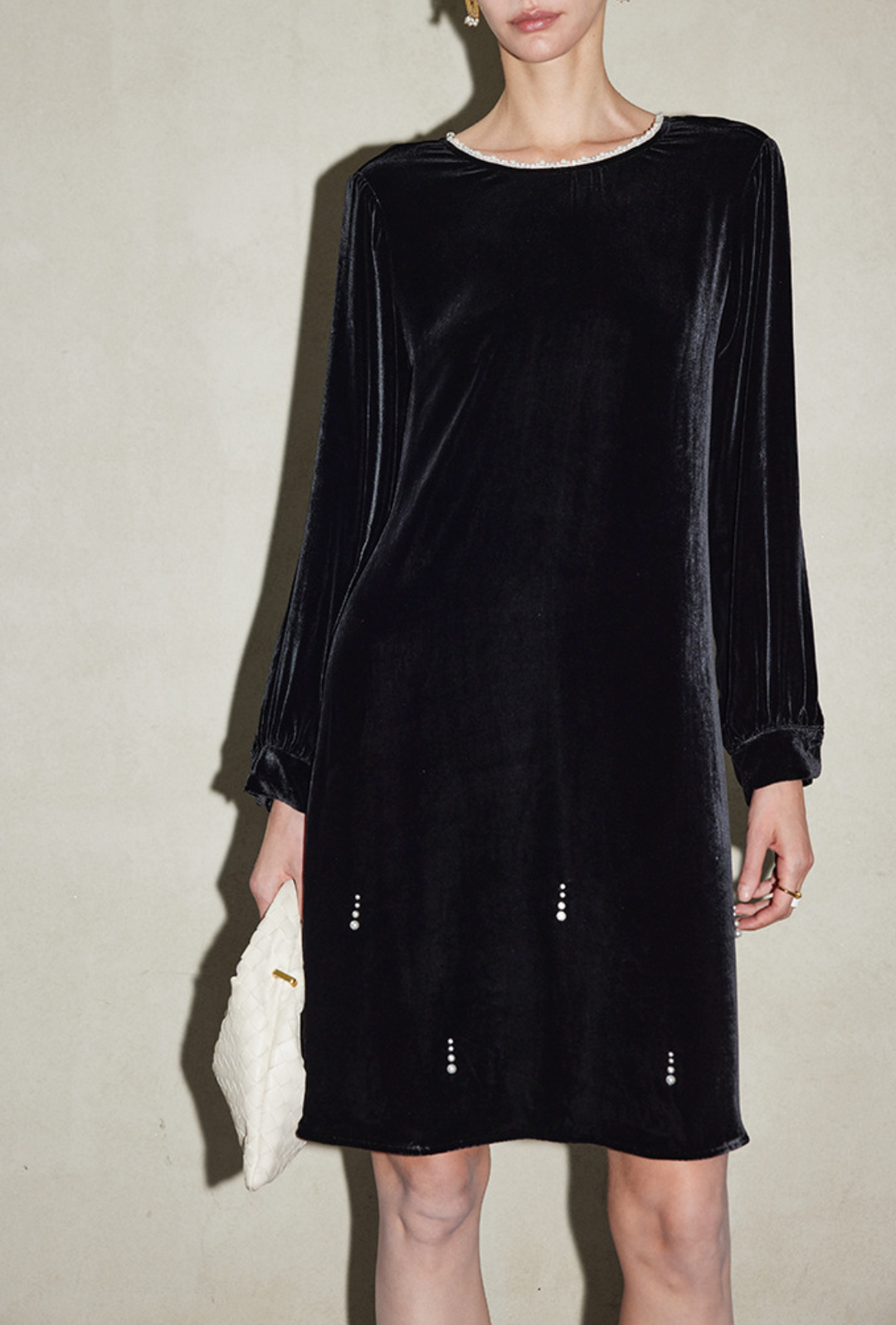 Velvet Long-Sleeve Mini Dress with Crystal Accents – SAFE