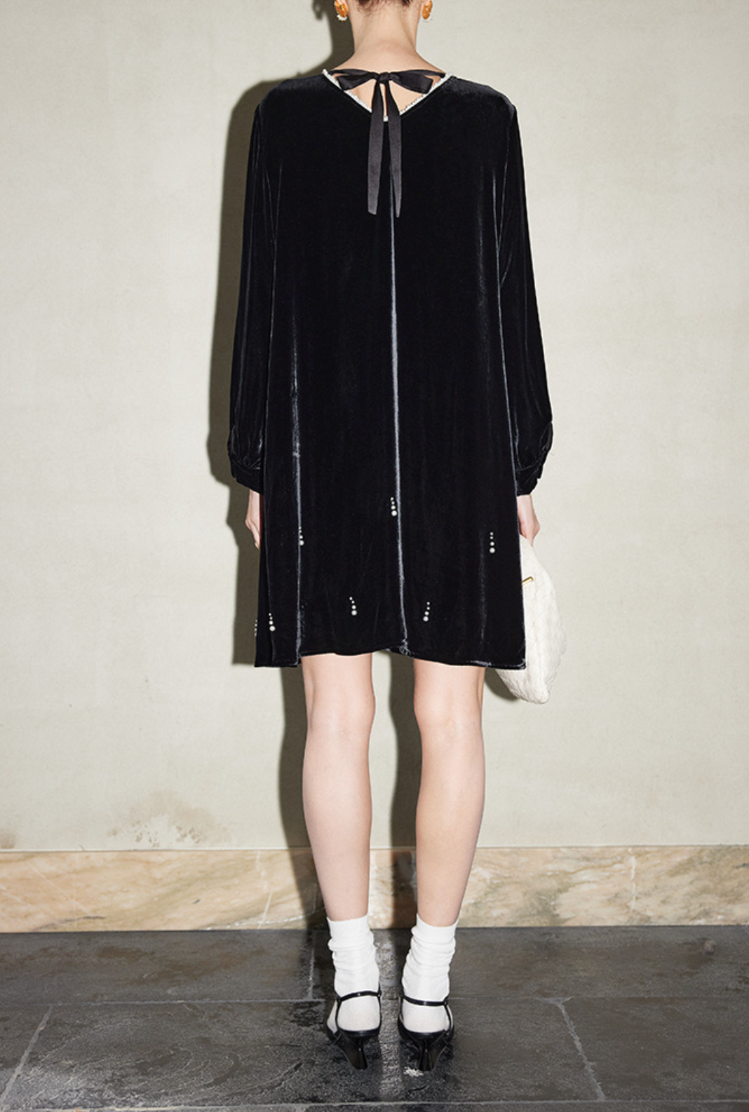 Velvet Long-Sleeve Mini Dress with Crystal Accents – SAFE