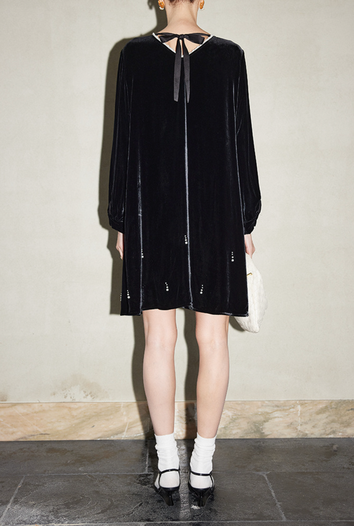 Velvet Long-Sleeve Mini Dress with Crystal Accents – SAFE
