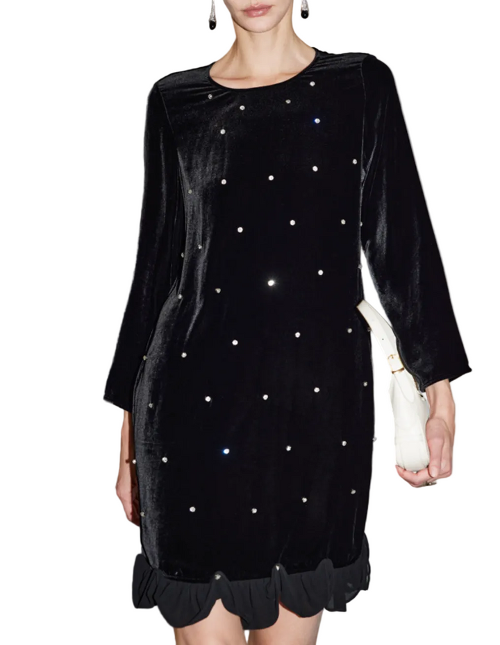 Velvet Embellished Mini Dress with Scalloped Hem – NADOSHAA
