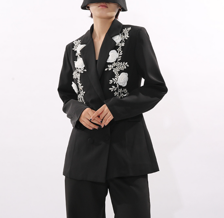 double-breasted blazer with white floral embroidery – ROSELYN