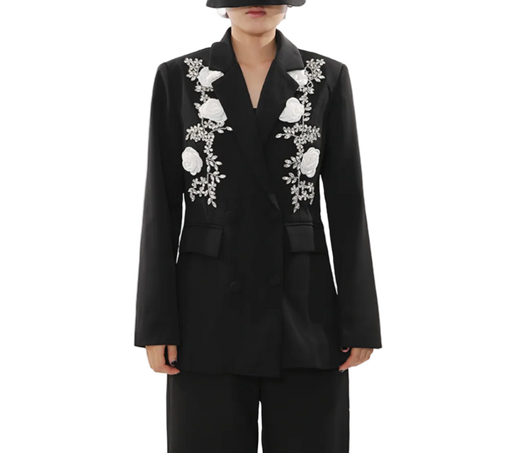 double-breasted blazer with white floral embroidery – ROSELYN