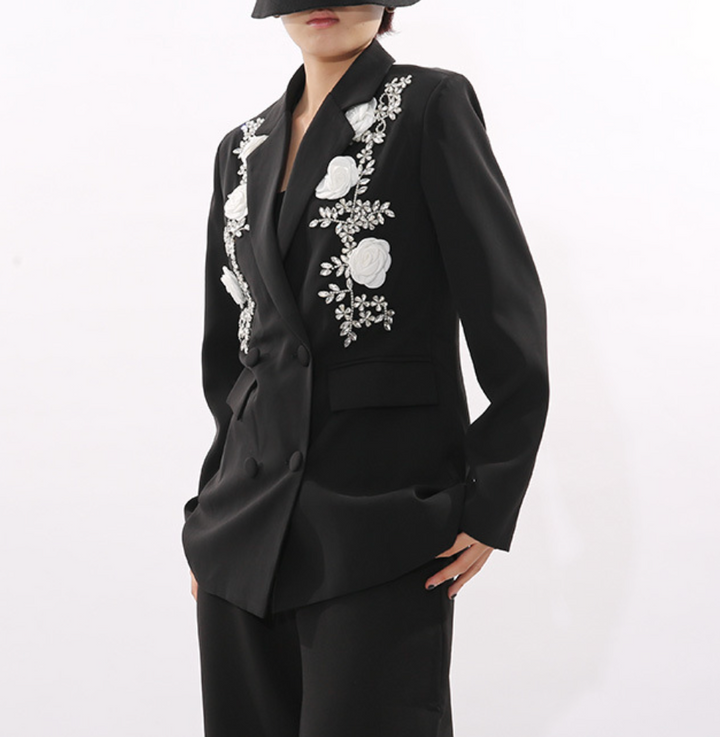 double-breasted blazer with white floral embroidery – ROSELYN