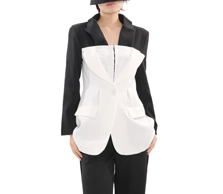 Two-Tone Sculpted Blazer with Corset Bodice – BLANC