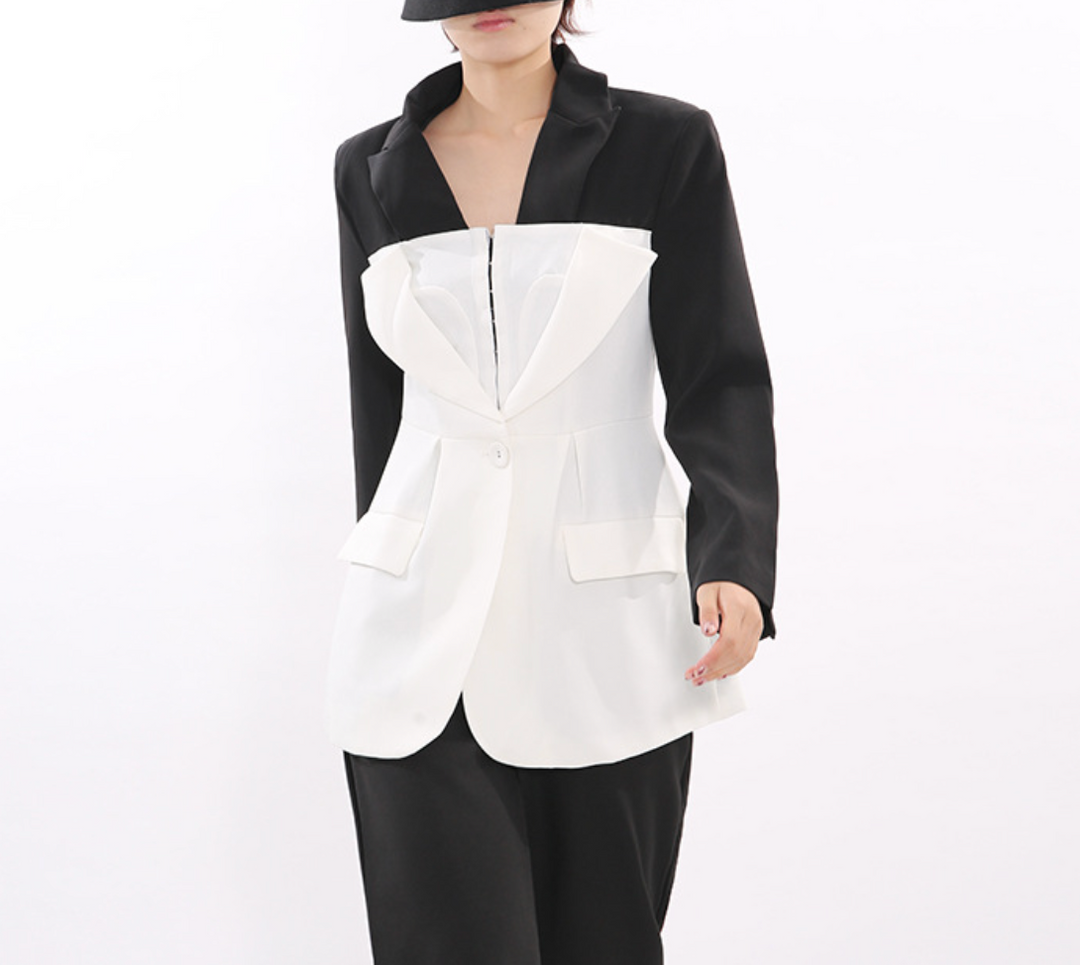 Two-Tone Sculpted Blazer with Corset Bodice – BLANC