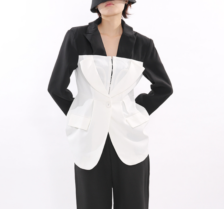 Two-Tone Sculpted Blazer with Corset Bodice – BLANC